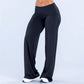 Women's fold over waist wide leg yoga pants in black
