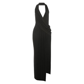 Elegant Halter Neck Deep V Back Floor Length Dress