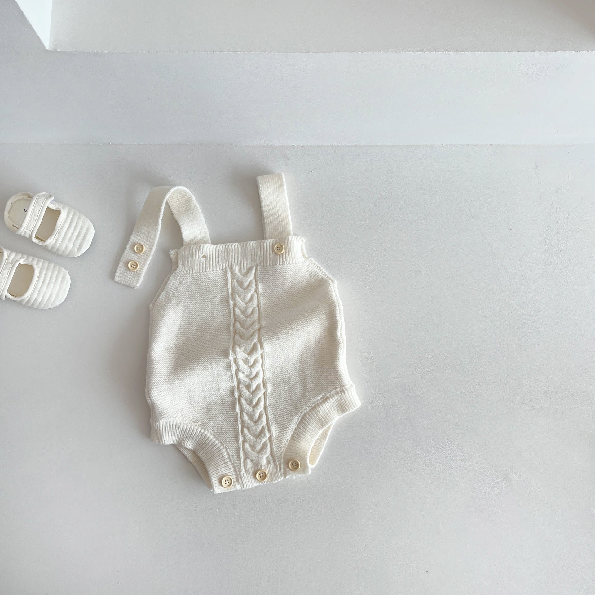 Baby Knit Cotton Romper | natural light styling shot