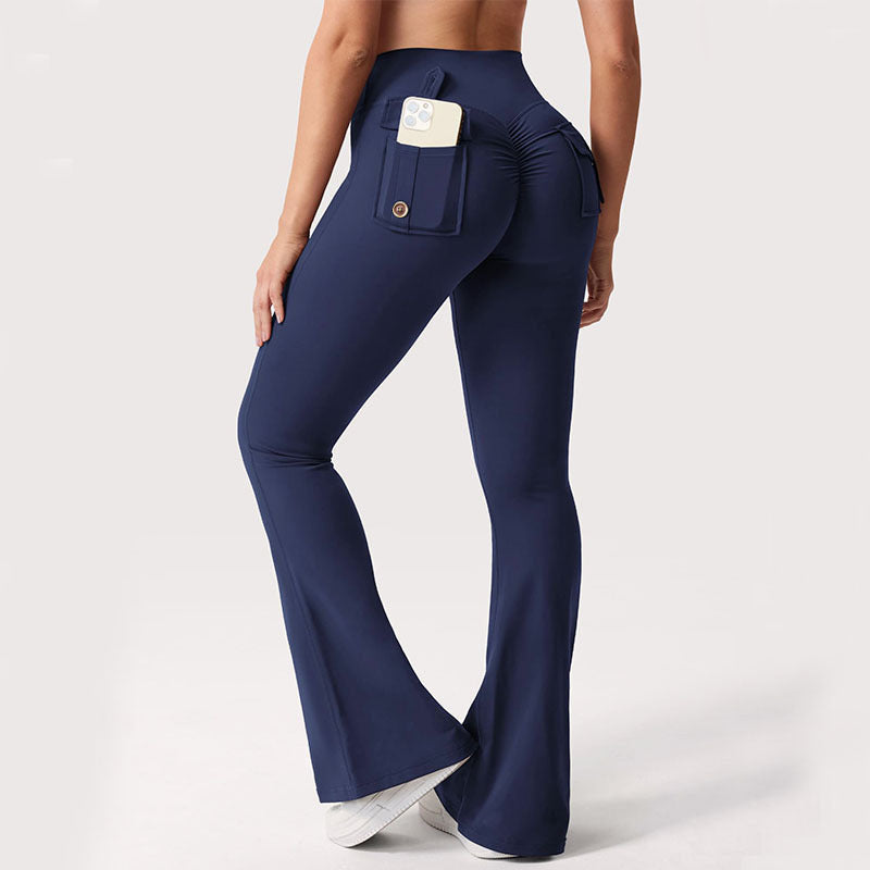 High waist yoga pants Dark Gray stretched to show elastic fabric