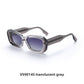Retro square frame sunglasses beside a glasses case and a cleaning cloth