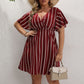Wine red and white striped surplice mini dress with flutter sleeves, Wine red option photo