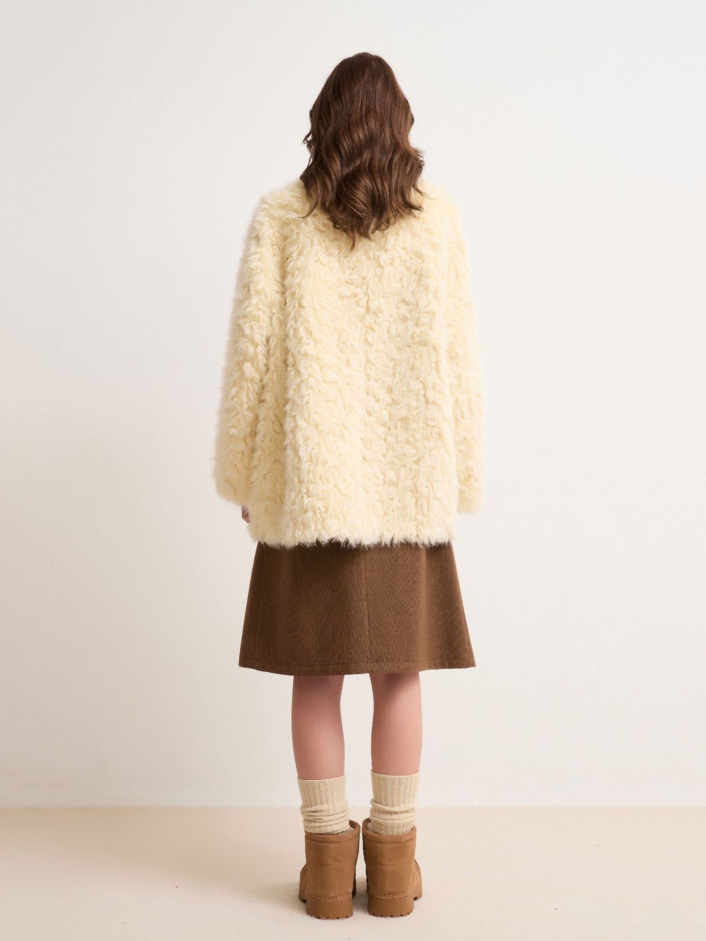 Faux Shearling Winter Coat | princess sleeve shoulder shape