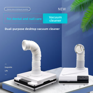 White desktop dust collector vacuum with flexible gooseneck hose and LED lit intake head