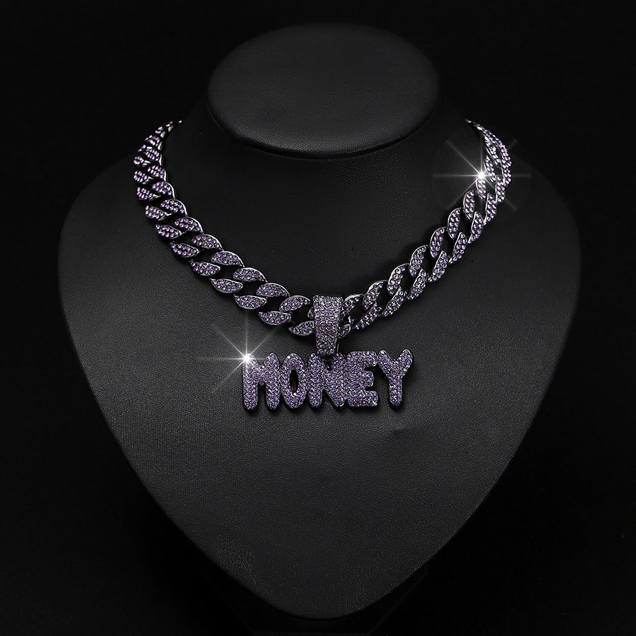 Hip hop letter money pendant necklace shown from the front