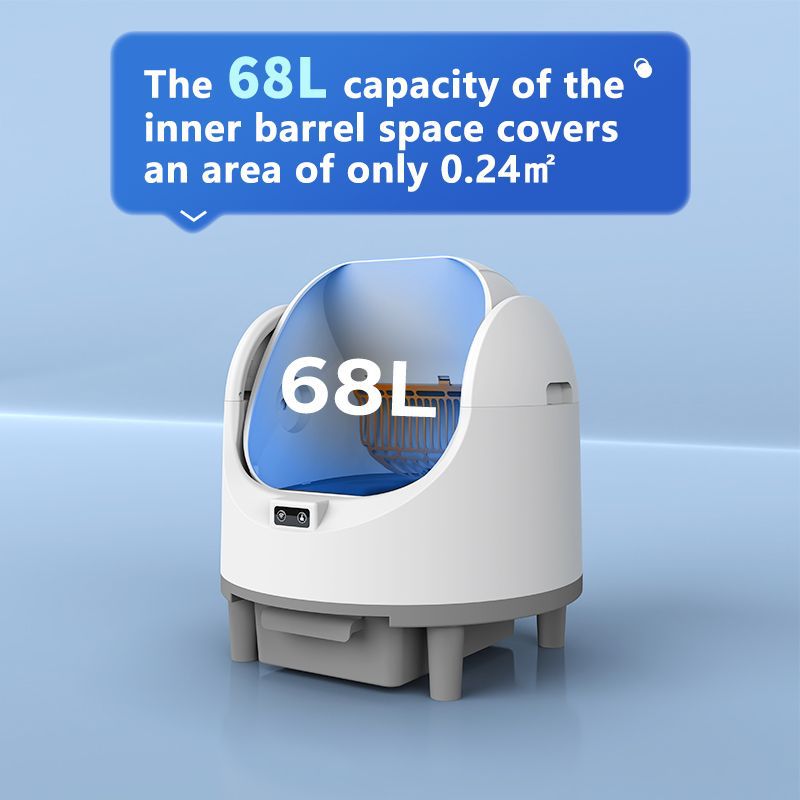 Side angle of the automatic cat litter box showing the waste drawer
