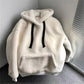 Gray fluffy lamb like sherpa hoodie for women in a loose Korean style cut