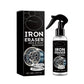 Clear 120 ml Iron Eraser bottle with a black trigger head beside its printed black carton