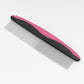 Pet grooming comb with a curved soft grip handle and steel pins