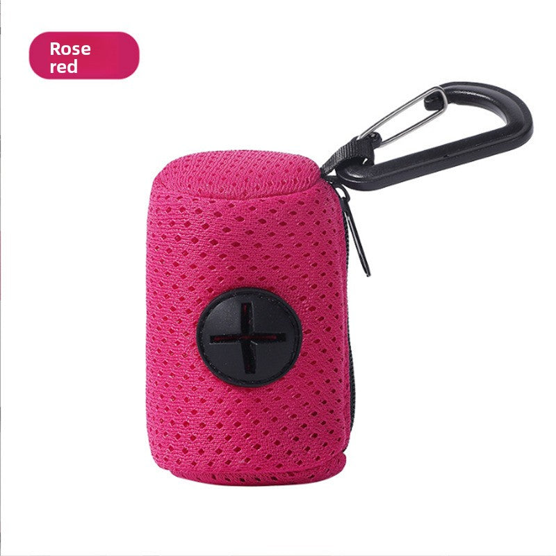 Pet waste bag dispenser pouch, mesh rose red pouch with clip