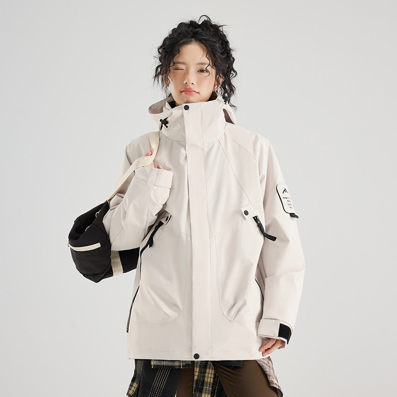 Outdoor 3 in 1 jacket with hood, sealed seam polyester shell and removable fleece, unisex sizing