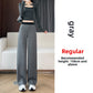 Gray high-waisted fleece-lined wide-leg pants, regular length for heights 158 cm and above, size S option
