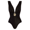 Floral Print Deep V One-Piece - Black Swimsuit