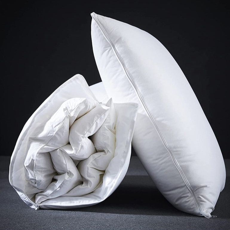 Maker diagram of the pillow showing down and feather fill inside a cotton shell