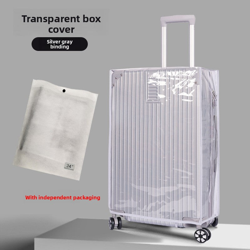 See through PVC luggage protector wrapping a hardshell rolling travel case