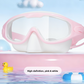 Close view of the wide frame and soft silicone seal of the large frame swim goggles