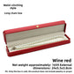 Open wine red crown clasp necklace box with a pearl necklace on the grey padded lining