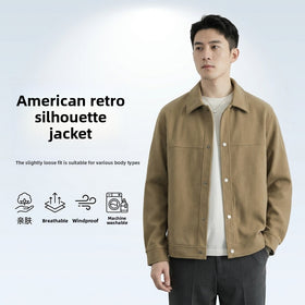Mens Retro Button Front Jacket with Turn Down Collar