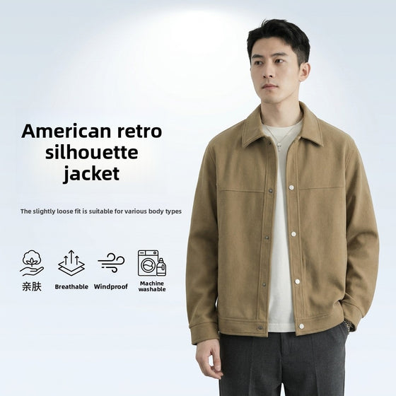 Mens Retro Button Front Jacket with Turn Down Collar