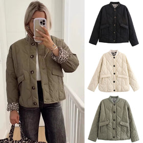 Women Leopard Lined Quilted Padded Jacket