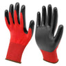 Red gauze black denim green gloves