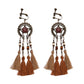 Vintage boho tassel clip-on earrings for non pierced ears, zinc alloy drop pair photographed on white background