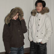 Mens Washed Cotton Blend Hooded Jacket with Vegan Fur Trim