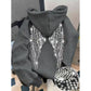 Dark Gray pullover hoodie with rhinestone wings on the back and a stone close-up, option photo for Dark Gray 3XL