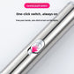 Close view of the central metal push switch on the stainless steel cat laser pen, one click always on
