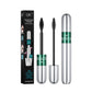 Dual ended waterproof black mascara, silver tube with a fine brush and a dense brush for length and volume