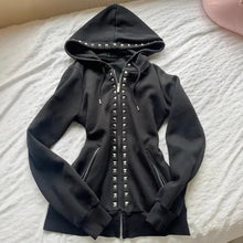 Slim-Fit Black Zip-Up Hoodie with Pyramid Stud Trim