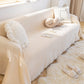 Side profile of the chenille sofa cover showing the soft pile edge detail