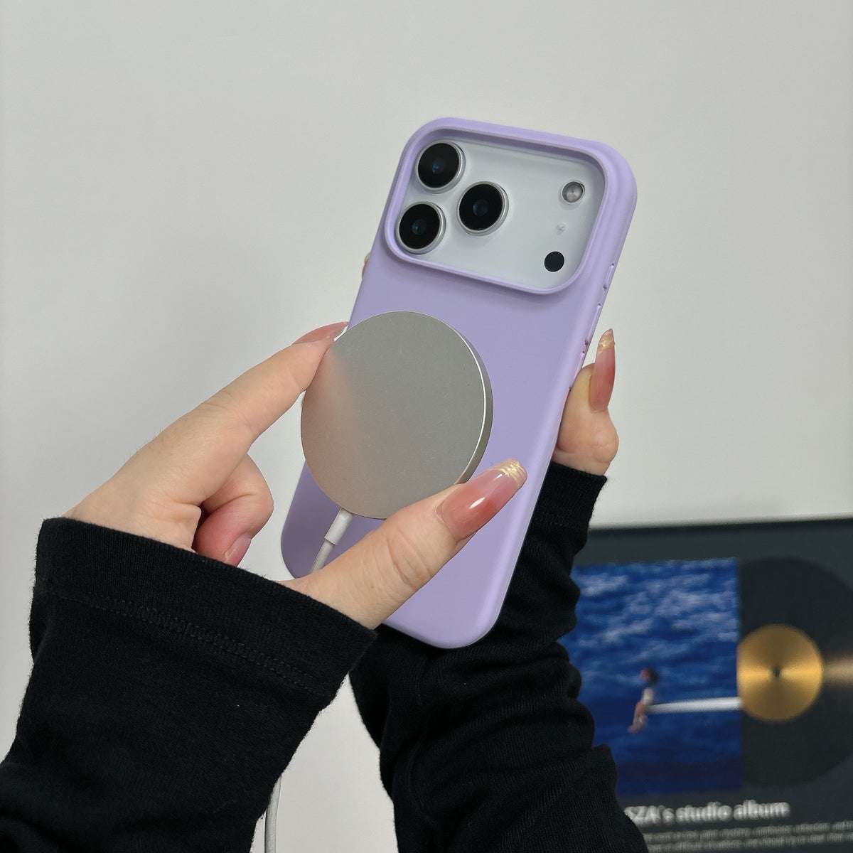 Liquid silicone magnetic iPhone case with a built in magnetic ring and matte anti fingerprint finish