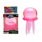 NeeDoh Jelly Squish pink jellyfish beside its boxed Super Solid Squish packaging