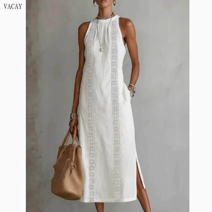 Womens Sleeveless Lace Dress for Casual Day, Trip, Relaxed Outing with Easy Styling | front view product hero shot