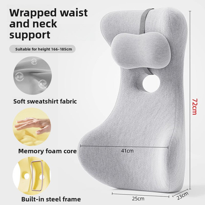 Light grey memory foam back cushion with soft cover and foam core callouts