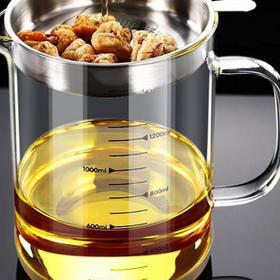 Glass Oil Filter Pot with 304 Steel Strainer, 1 L or 1.5 L