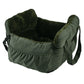 Padded car seat pet bed with raised bolster walls, carry handles and an inner clip in a brown corduroy colourway