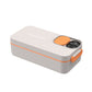 Cream and orange electric lunch box with the lid closed and two side latches on a white background