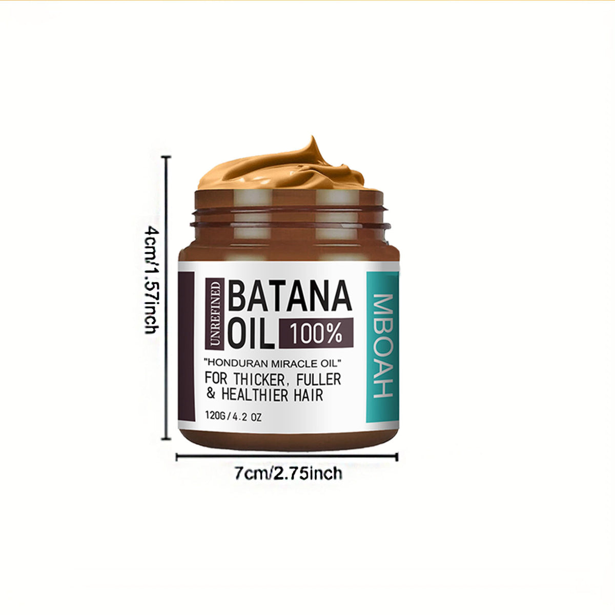 Hand holding the 120g MBOAH Batana oil jar to show its compact scale