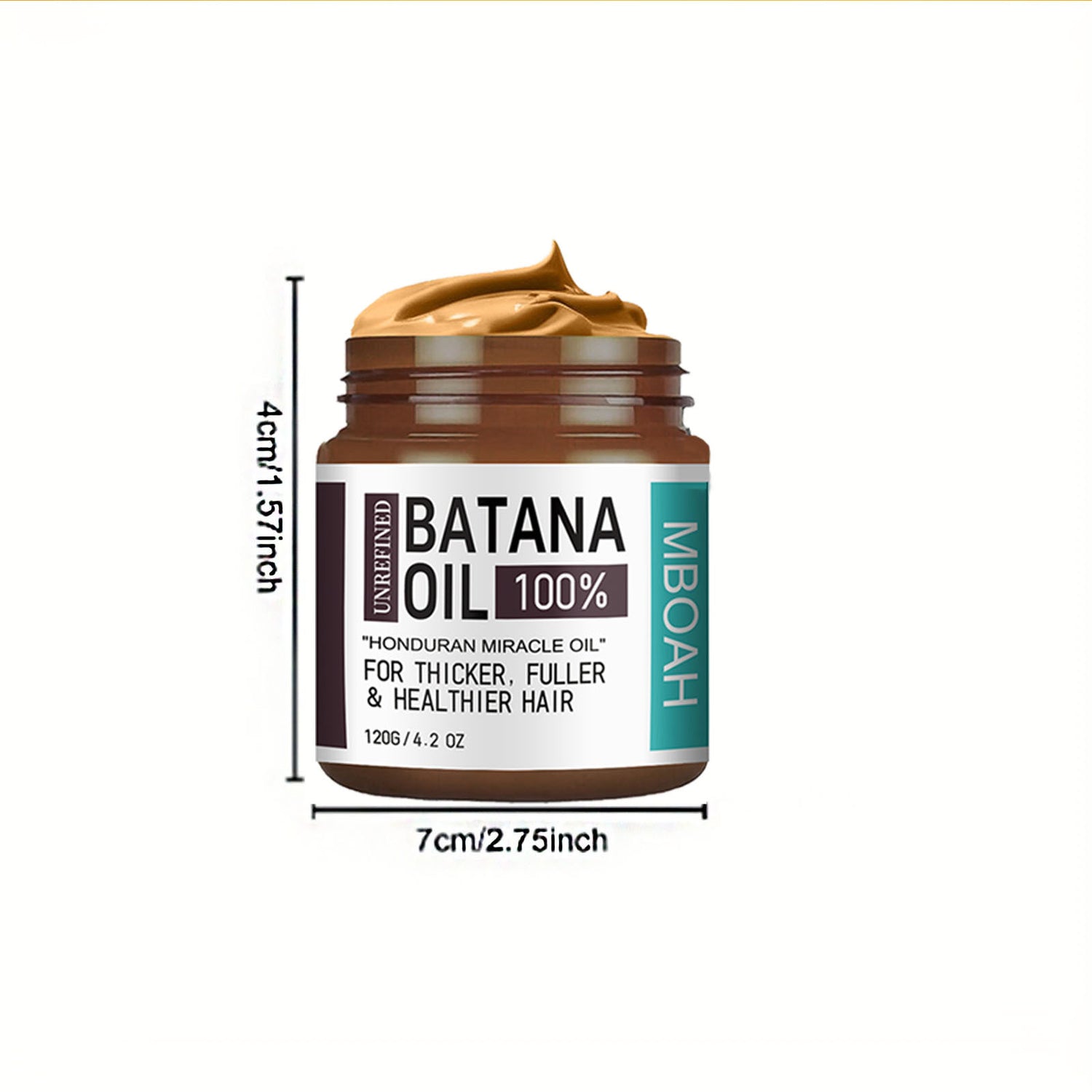 Hand holding the 120g MBOAH Batana oil jar to show its compact scale