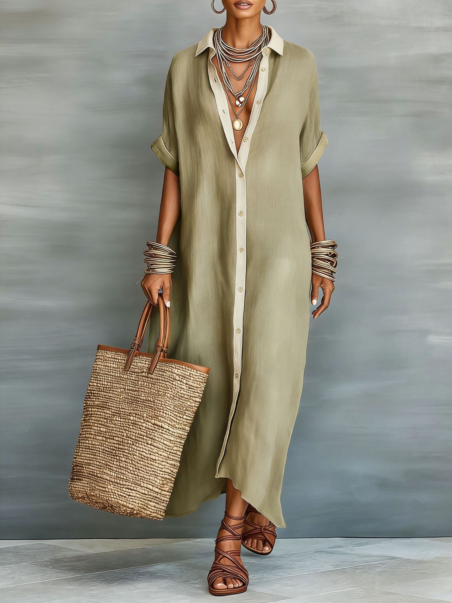 Women's Cotton-Linen Color Block Dress | secondary detail close up