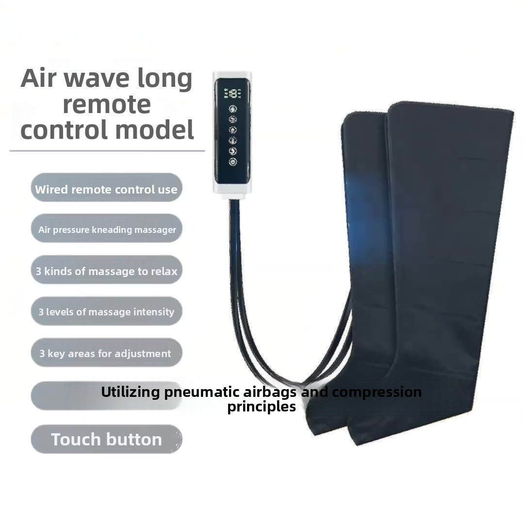 Pair of black leg wraps with a wired handset, labelled the remote control model