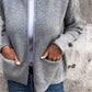 Gray zip-front knit cardigan with two patch pockets, size L