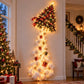 Illustrated Christmas wall display with a decorated tree on top, a trail of lights, small gifts and cotton clouds