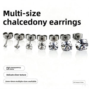 Row of seven cubic zirconia stainless steel studs from 2mm up to a large stone