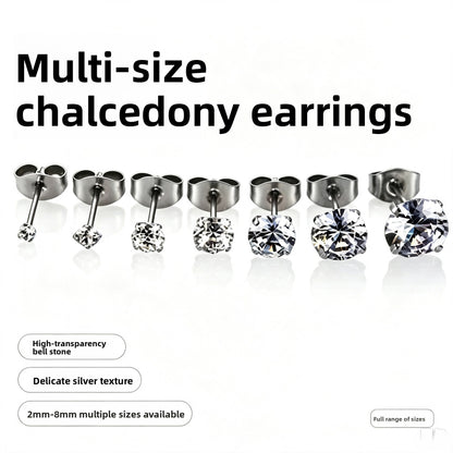 Row of seven cubic zirconia stainless steel studs from 2mm up to a large stone