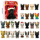 Red advent calendar cover with a black French Bulldog in a Santa hat and twenty-four dog ornaments, Red Black Santa Hat cover