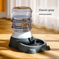 Pet food feeder with a widened outlet and a clear reservoir of kibble