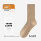 Khaki ribbed mid-calf socks laid flat beside their individual pack, free size